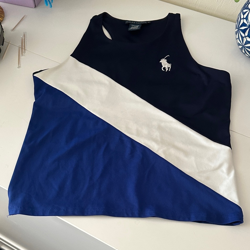Ralph Lauren Navy, White & Blue Diagonal Polo Tank